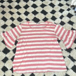 Striped Pink and White Ruffle Sleeve Top